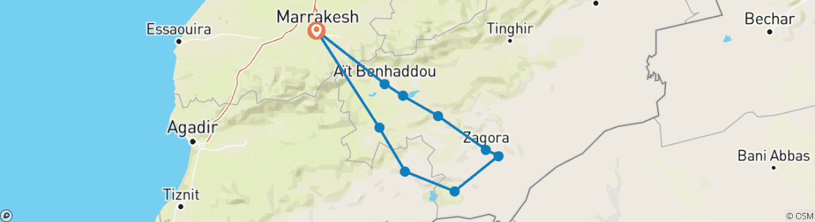 Karte mit der Reiseroute