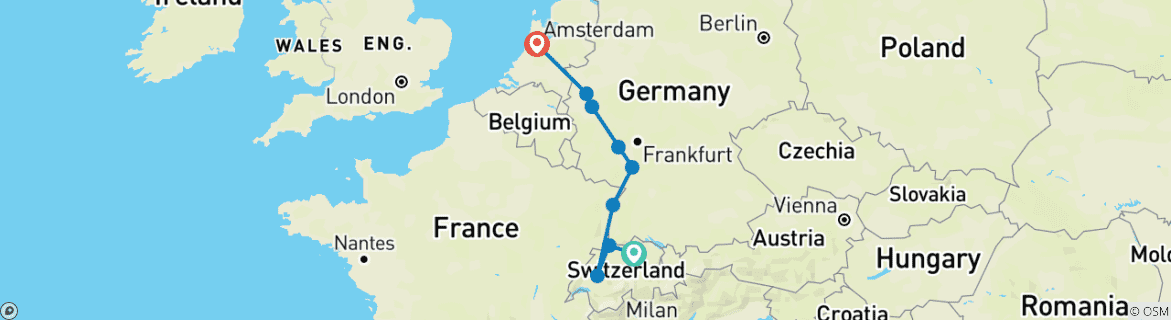 Foto van een kaart met de route van de rondreis