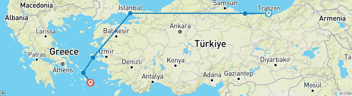 Karte mit der Reiseroute