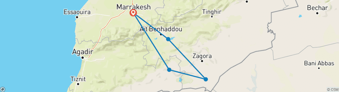 Image of a map showing the route of the tour