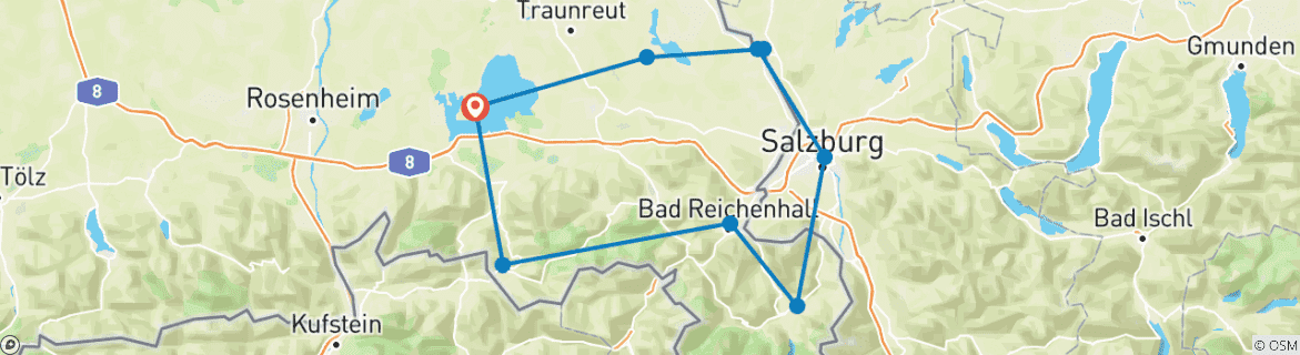 Image d'une carte montrant l'itinéraire du circuit