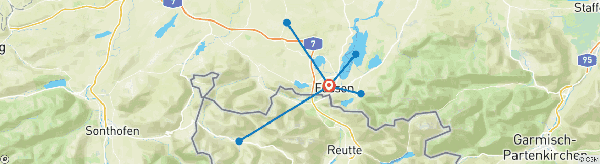 Carte du circuit Les lacs de l'Allgäu à partir de l'hôtel Dreimäderlhaus