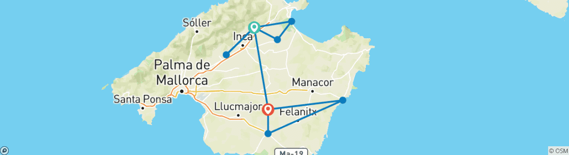 Image d'une carte montrant l'itinéraire du circuit