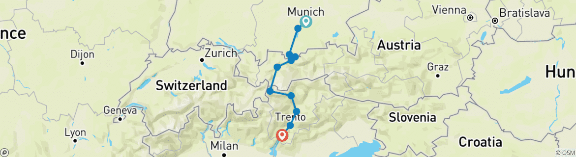 Image d'une carte montrant l'itinéraire du circuit