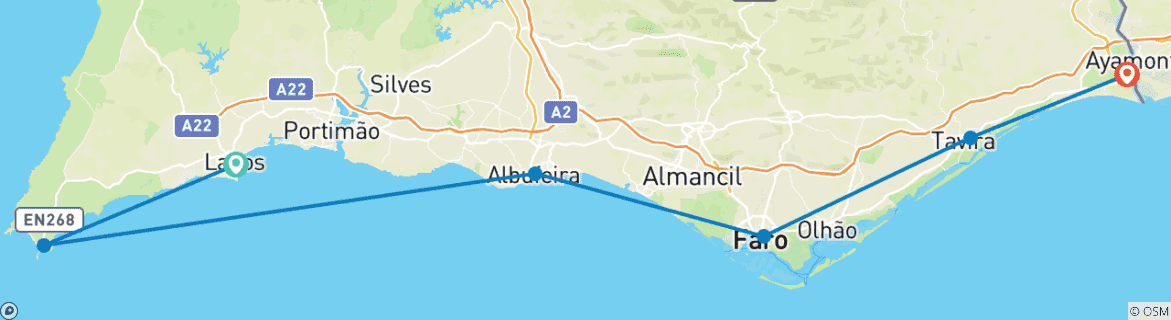 Image d'une carte montrant l'itinéraire du circuit