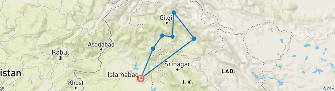Image d'une carte montrant l'itinéraire du circuit