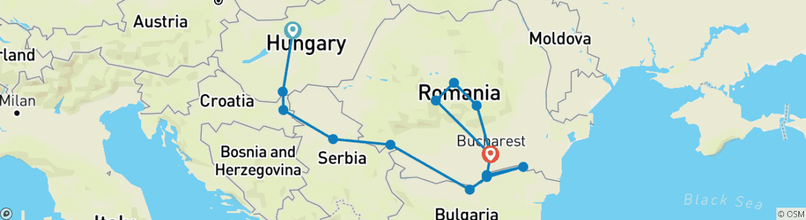 Foto van een kaart met de route van de rondreis