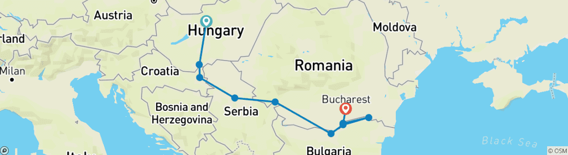 Foto van een kaart met de route van de rondreis