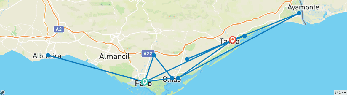 Image d'une carte montrant l'itinéraire du circuit