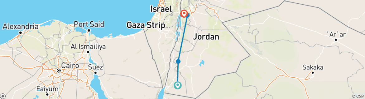 Carte du circuit Petra, Wadi Rum, Madaba et Mt. Nebo, circuit de 3 jours (AT)