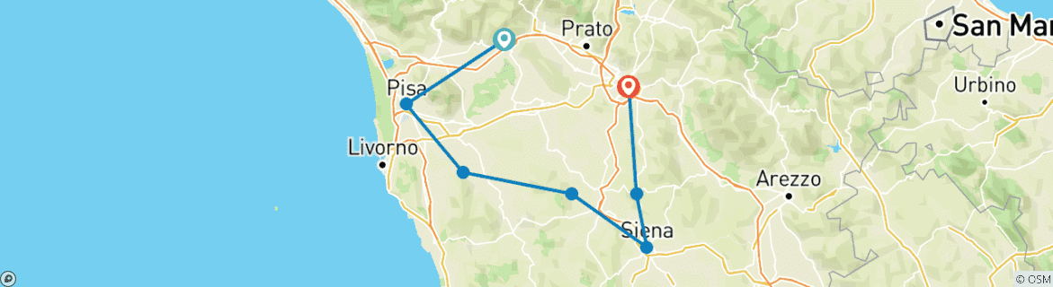 Image d'une carte montrant l'itinéraire du circuit