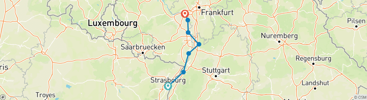 Image d'une carte montrant l'itinéraire du circuit