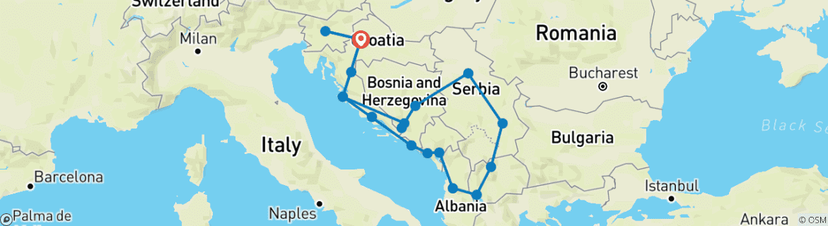 Image d'une carte montrant l'itinéraire du circuit