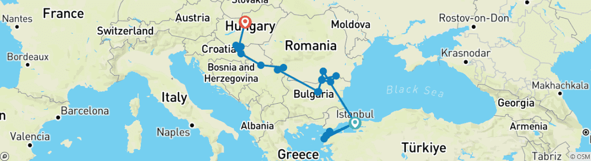 Image d'une carte montrant l'itinéraire du circuit