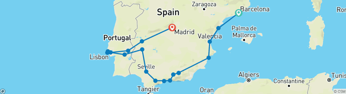 Image d'une carte montrant l'itinéraire du circuit