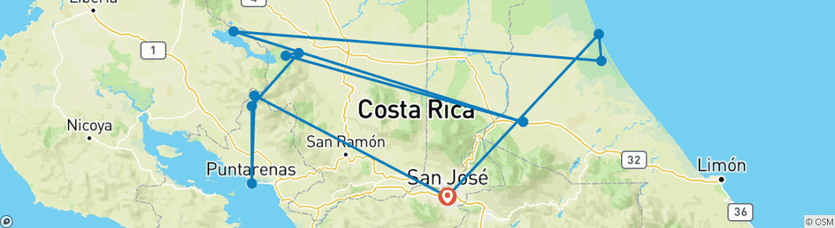 Carte du circuit Découverte du Costa Rica - 13 jours