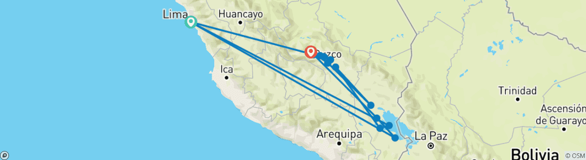 Kaart van Peru naar Buenos Aires, Iguazu & Rio - 14 dagen