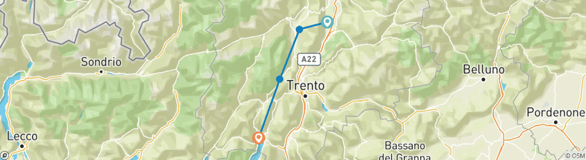 Karte mit der Reiseroute