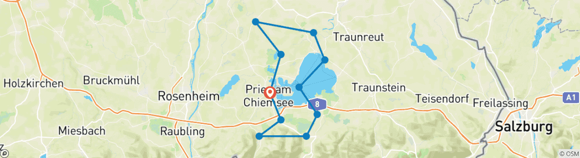 Foto van een kaart met de route van de rondreis