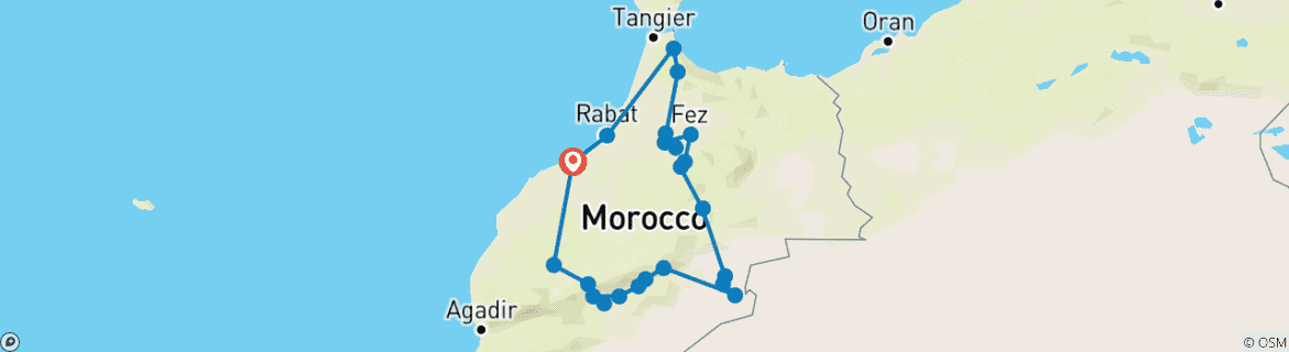 Image of a map showing the route of the tour