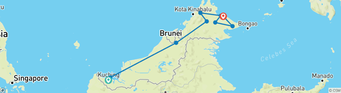 Carte du circuit Aventure familiale à Bornéo