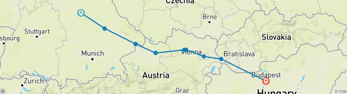 Carte du circuit Le goût du Danube - Une croisière culinaire