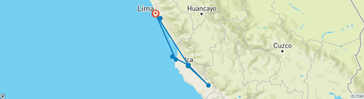 Image d'une carte montrant l'itinéraire du circuit