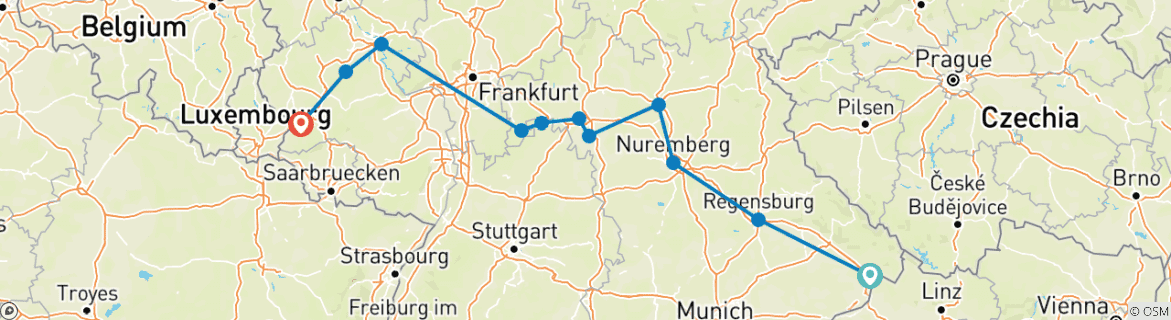 Karte mit der Reiseroute