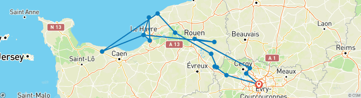 Karte mit der Reiseroute