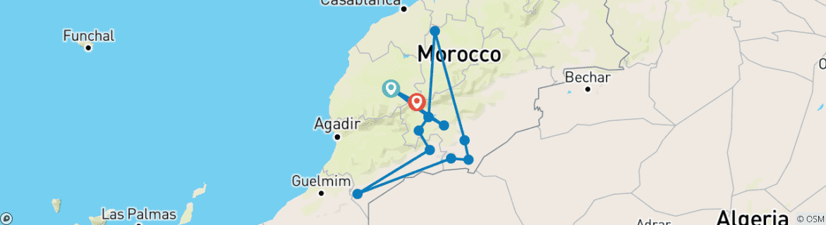 Image d'une carte montrant l'itinéraire du circuit