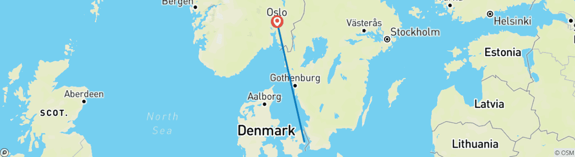 Carte du circuit De Copenhague à Oslo par la mer