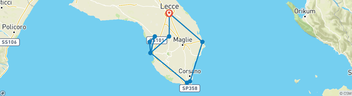 Foto van een kaart met de route van de rondreis