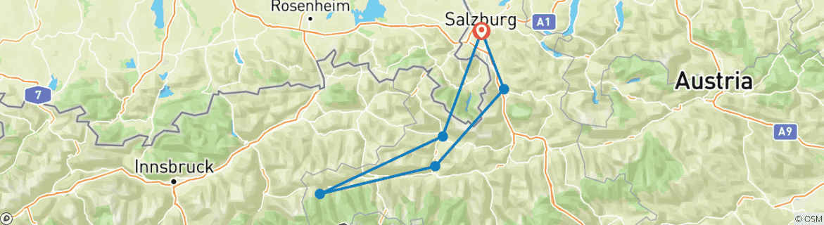 Image d'une carte montrant l'itinéraire du circuit