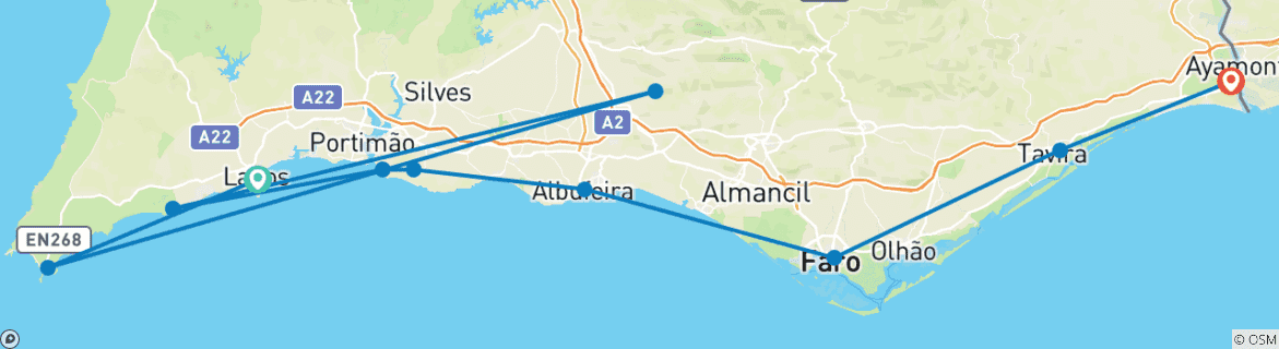 Image d'une carte montrant l'itinéraire du circuit