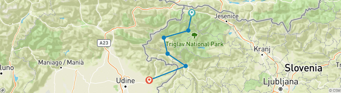 Karte mit der Reiseroute