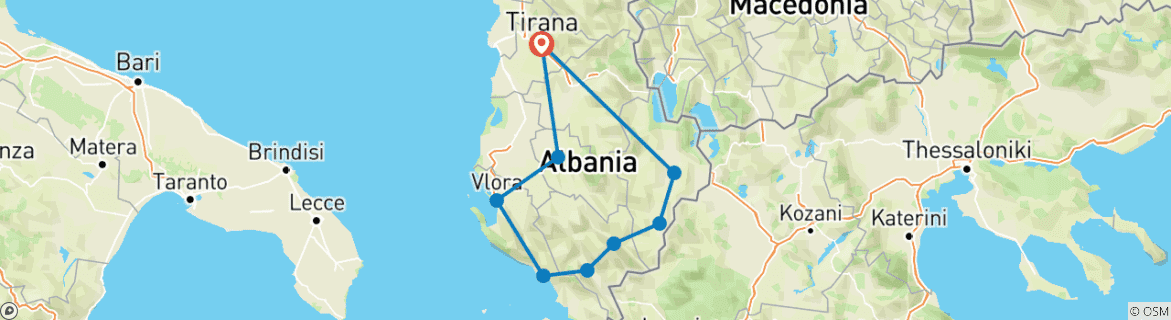 Mapa de Sur de Albania en 10 días