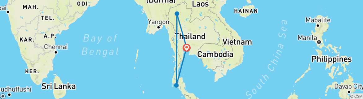 Carte du circuit 14 jours - Escapade en Thaïlande - Bangkok / Krabi / Chiang Mai /Bangkok