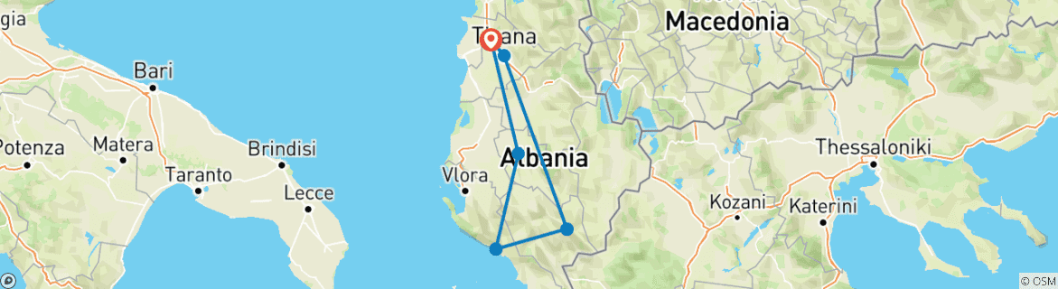 Mapa de Albania Aventura y Costa Jónica - Quads, Rafting y Ciudades UNESCO - 10 días