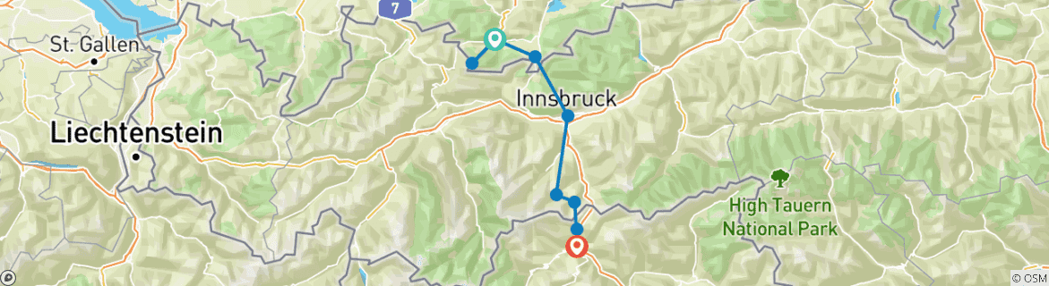 Image d'une carte montrant l'itinéraire du circuit