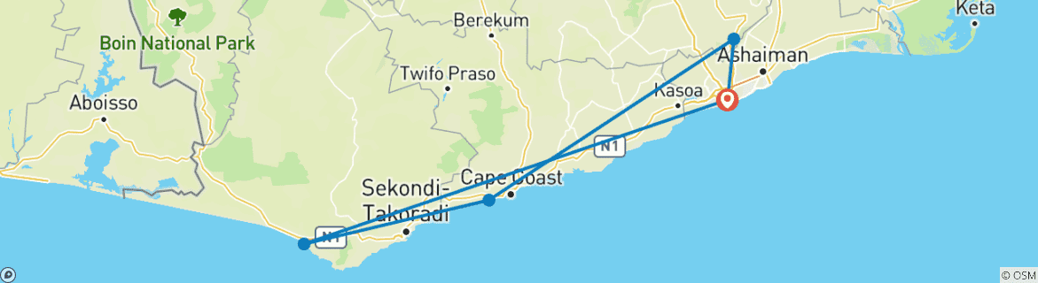 Karte mit der Reiseroute