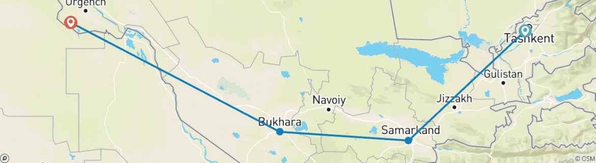 Image d'une carte montrant l'itinéraire du circuit