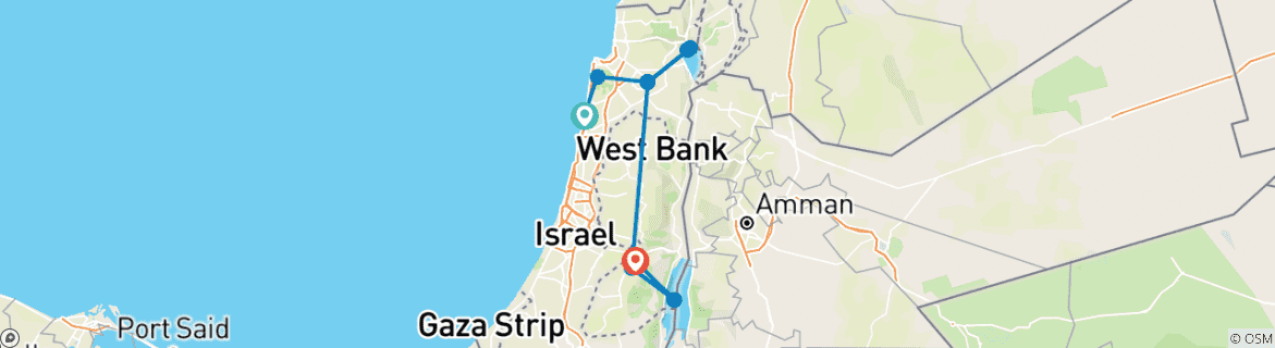 Image of a map showing the route of the tour