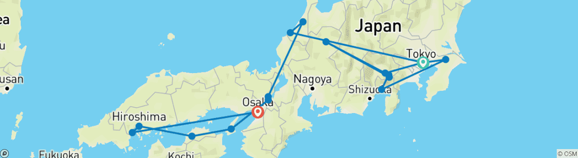 Foto van een kaart met de route van de rondreis