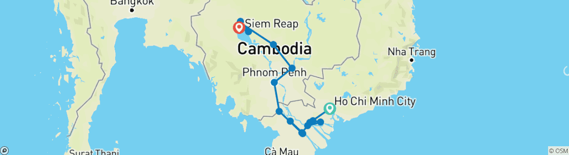 Foto van een kaart met de route van de rondreis