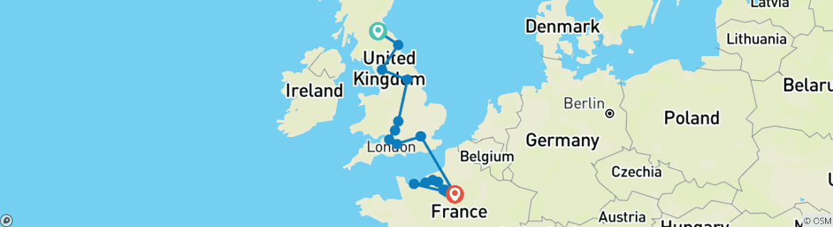 Image d'une carte montrant l'itinéraire du circuit
