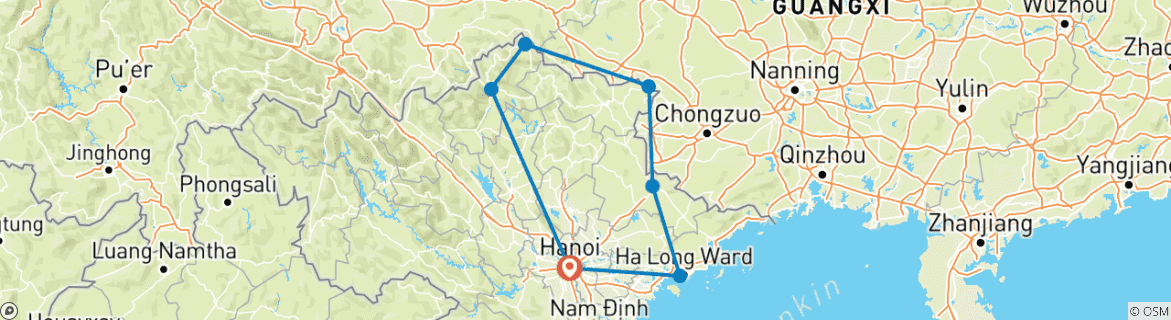 Foto van een kaart met de route van de rondreis