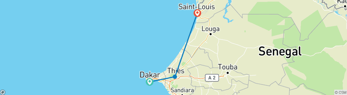 Carte du circuit 5 jours - Circuit spécial festival de jazz au Sénégal