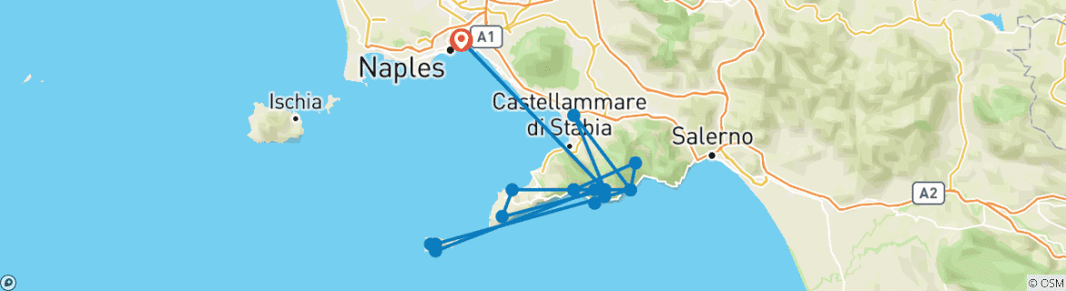 Karte von Sorrent und Amalfiküste - Wanderreise auf Traumpfaden am Golf von Neapel (10 Tage)