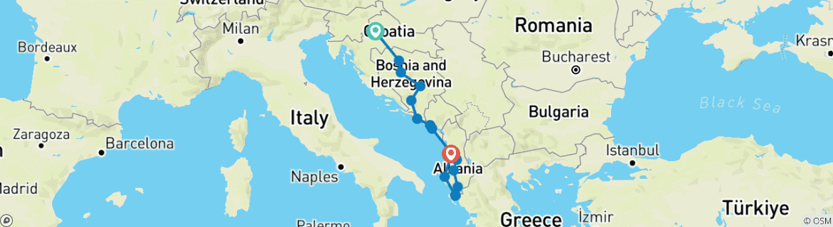 Kaart van Balkan en het hart van Albanië