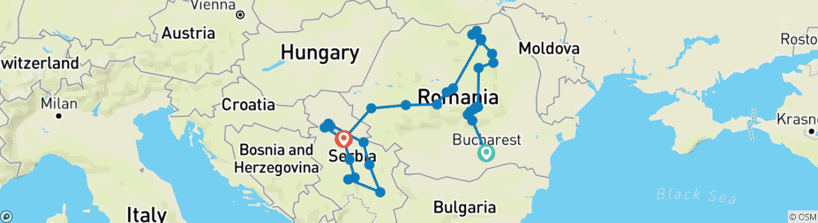 Foto van een kaart met de route van de rondreis